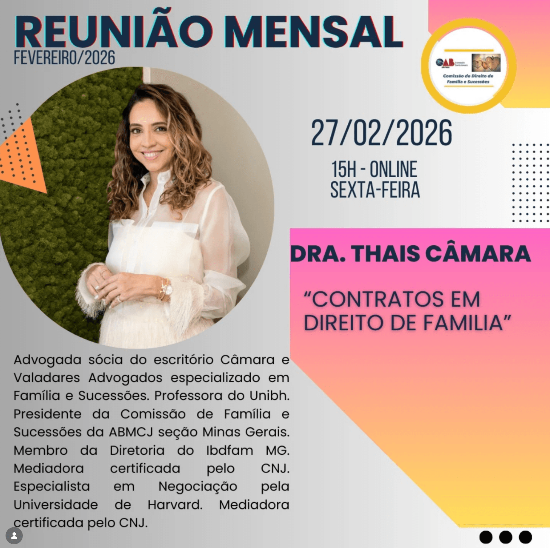 Reunião Mensal: Comissão de Direito de Família e Sucessões