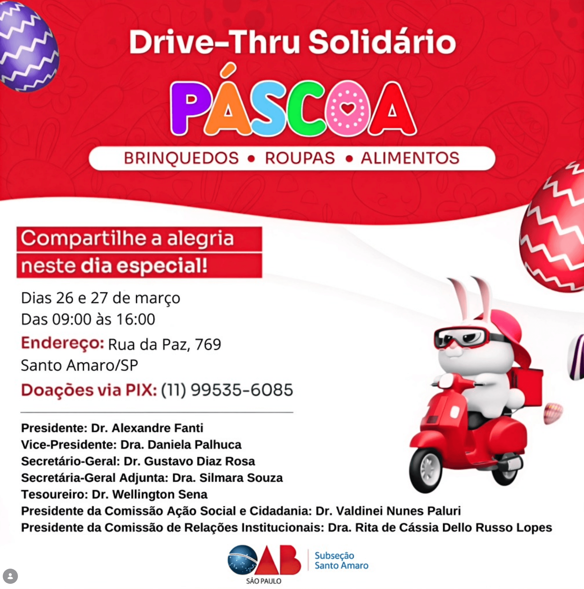 🐰🍫 PÁSCOA SOLIDÁRIA – DRIVE-THRU SOLIDÁRIO 🍫🐰