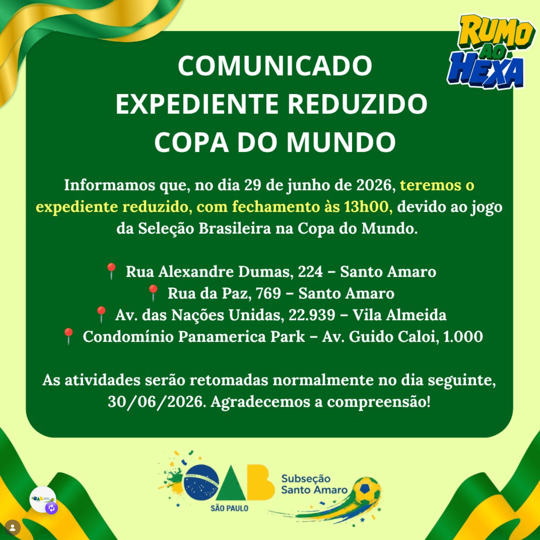 Comunicado: Expediente Copa do Mundo