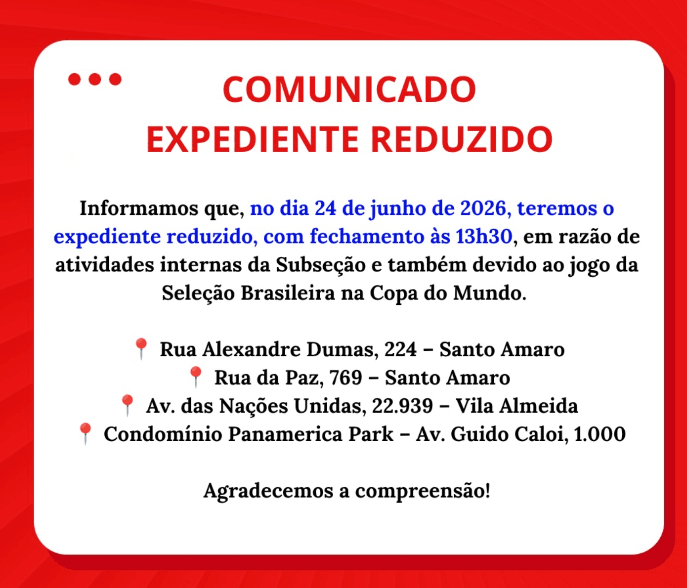 Comunicado: Expediente Copa do Mundo
