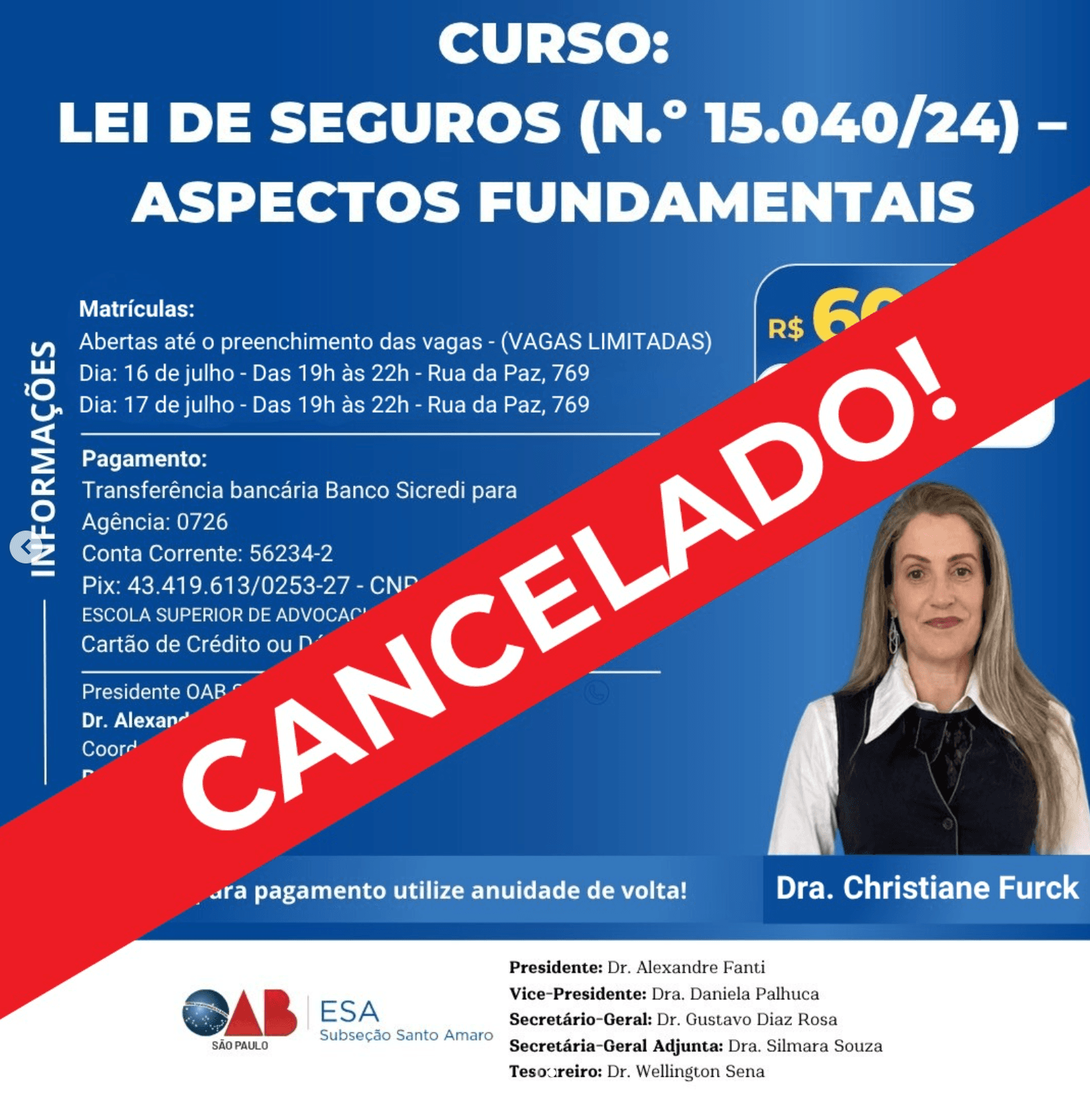 [ CANCELADO ] 📙 ESA Santo Amaro: Lei de Seguros (N.º 15.040/24) – Aspectos Fundamentais - início 16/07