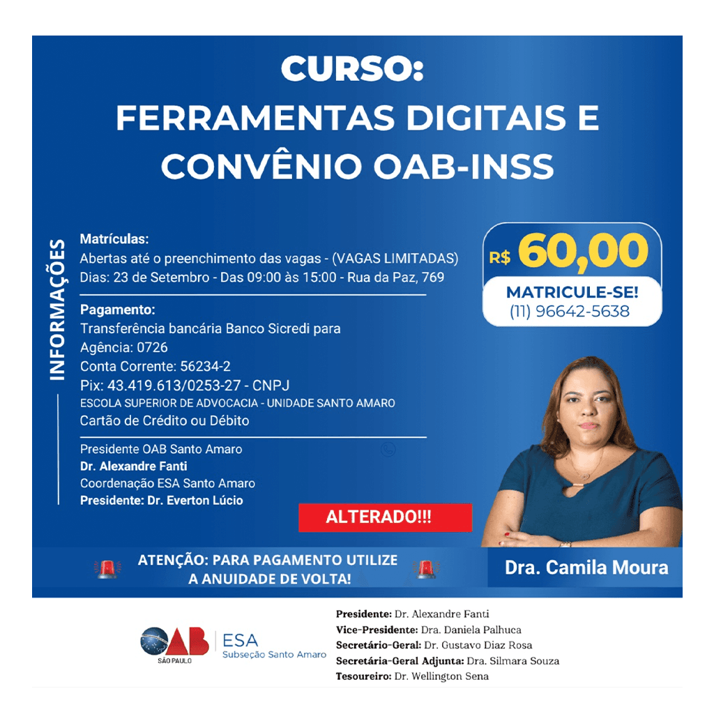 📙 ESA Santo Amaro: Ferramentas Digitais e Convênio OAB-INSS