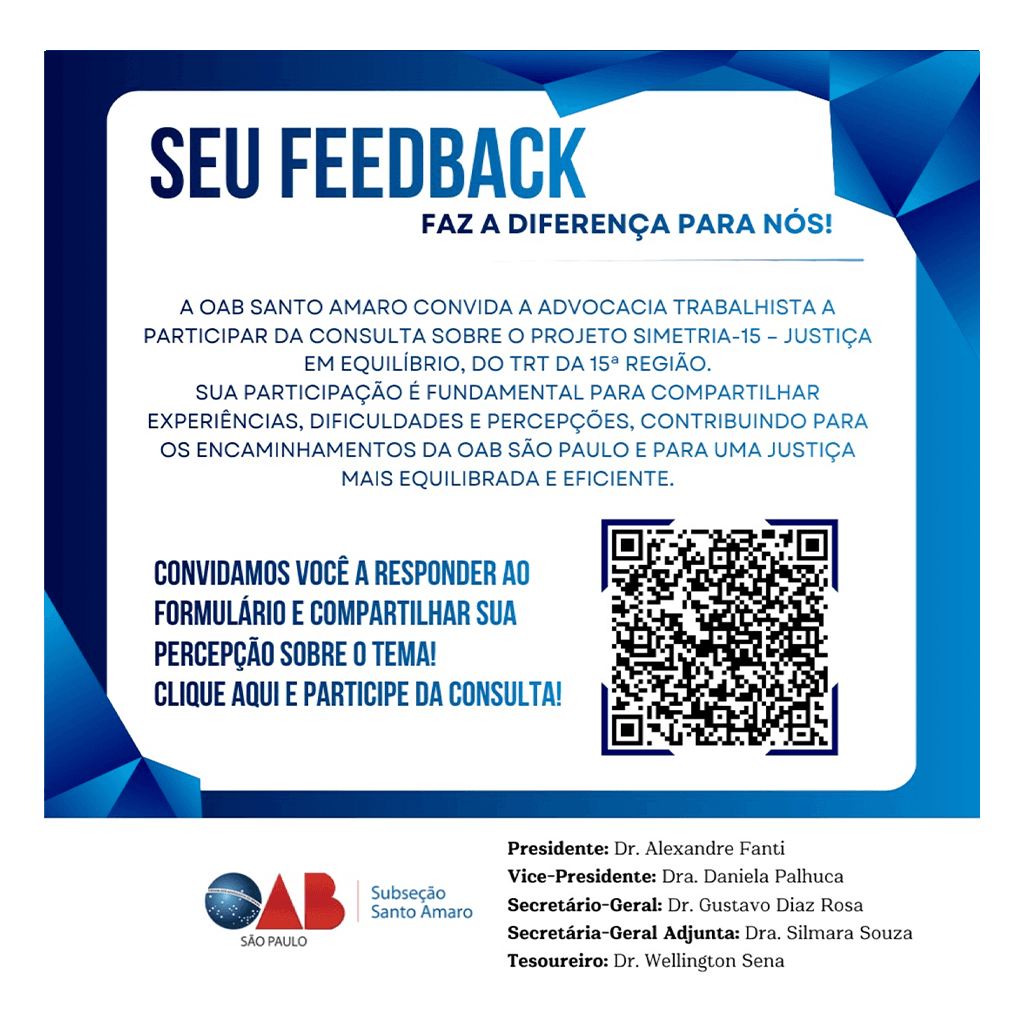 🗣️ Seu feedback faz a diferença para nós! Projeto Simetria-15 - TRT da 15ª Região