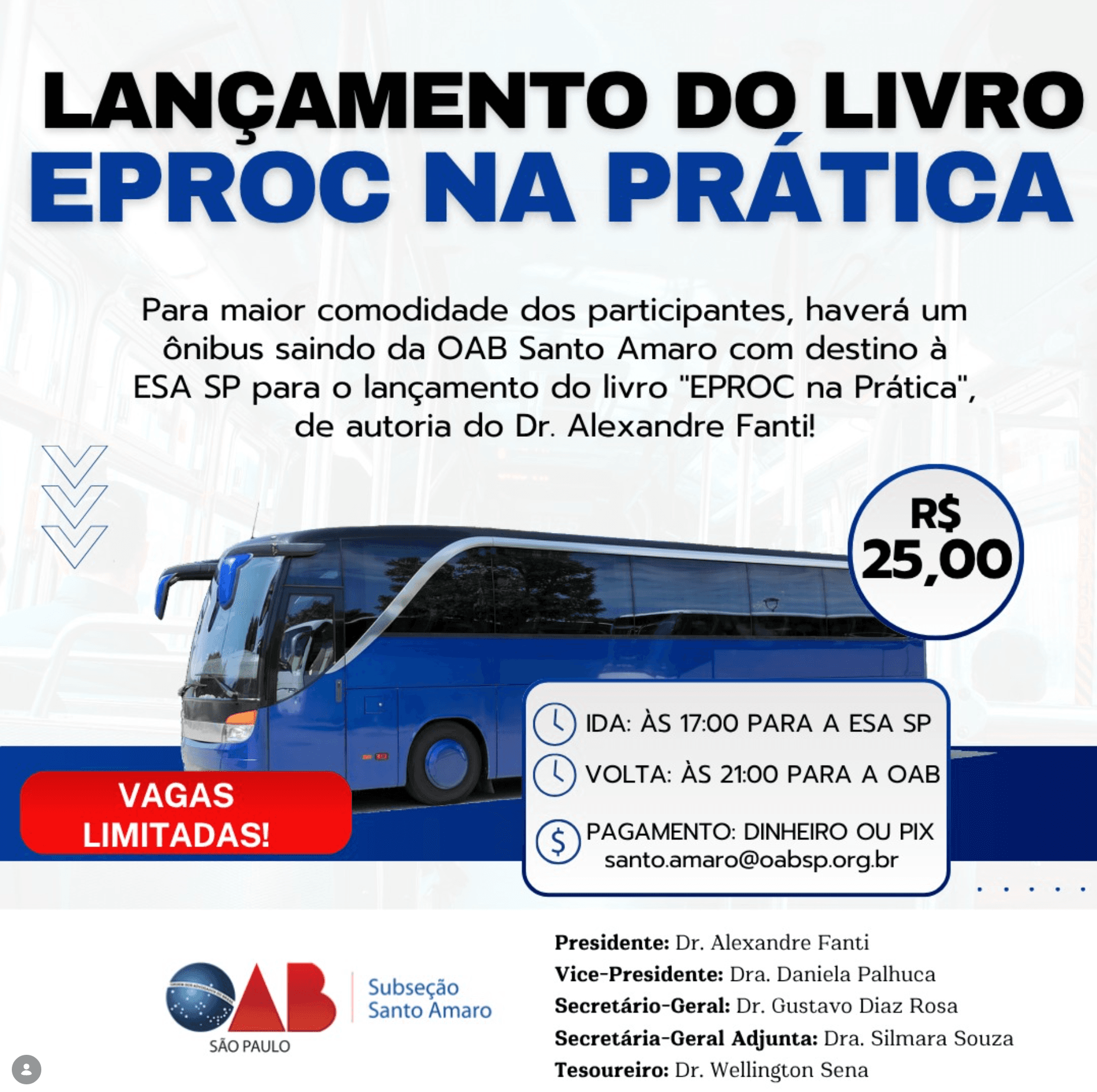 🚌📚 Ônibus translado: Lançamento do Livro "EPROC NA PRÁTICA" 🚌📚