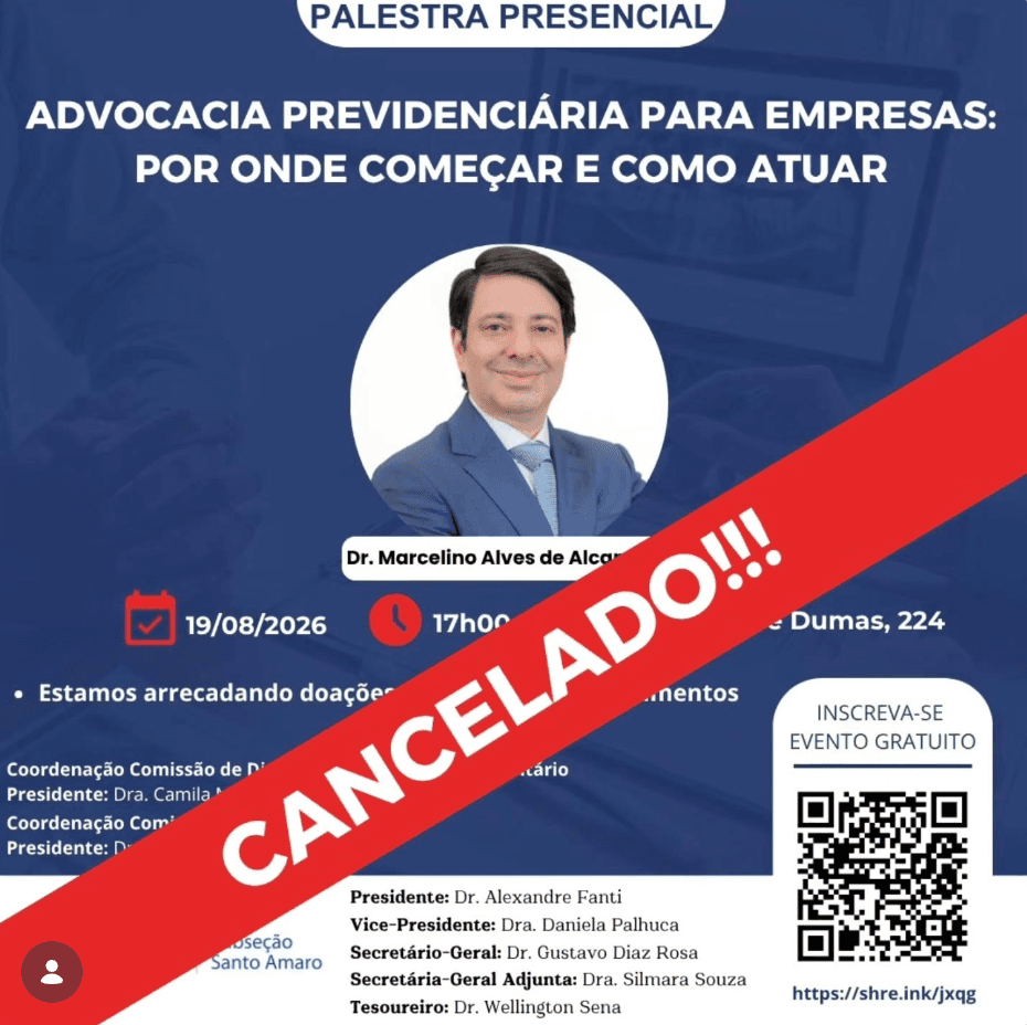 🚨 PALESTRA CANCELADA 🚨